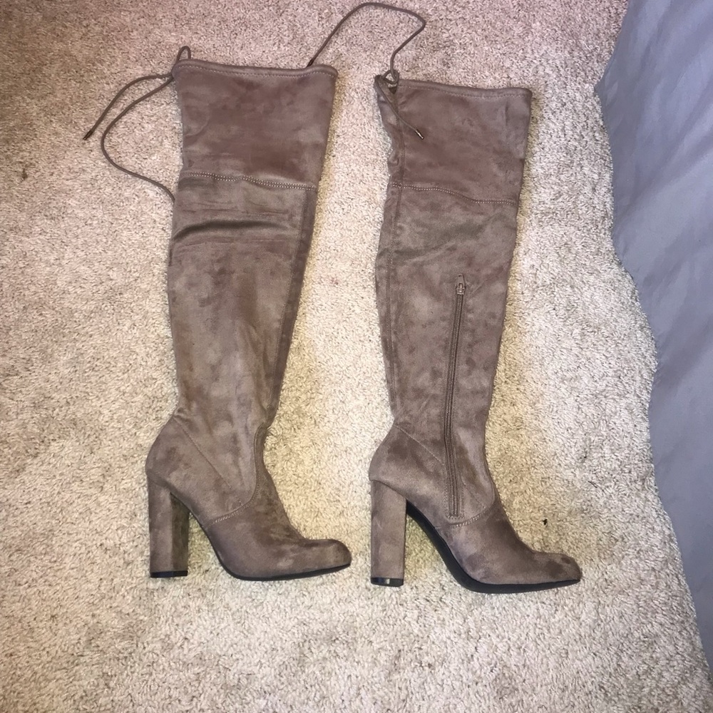 Over the knee gray boots